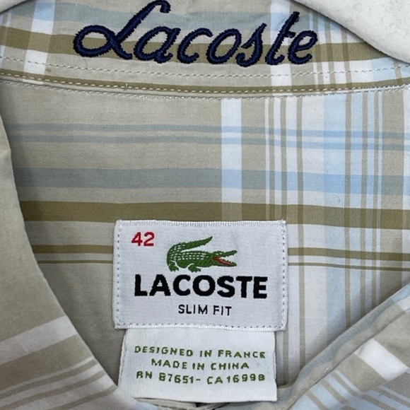 Lacoste Button Down Shirt Slim Fit Plaid Size 42 - Picture 3 of 7